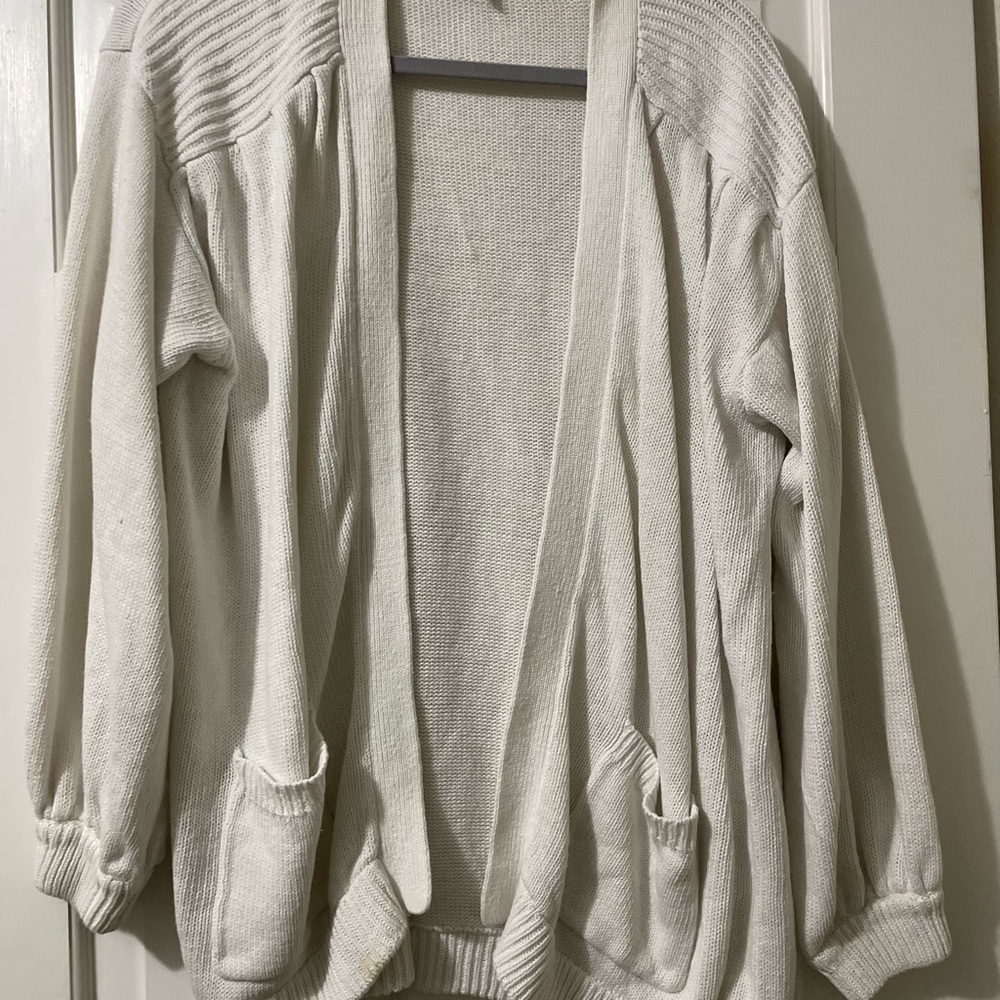 Vintage Ashleigh Morgan Cotton Ramie White Cable Knit Cardigan Sweater